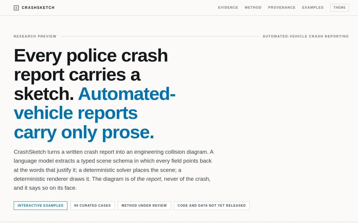 CrashSketch AV research preview for automated-vehicle collision diagrams